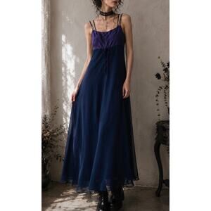 Vintage CDC babydoll empire waist slip dress gothic formal 90s Y2K long maxi 8